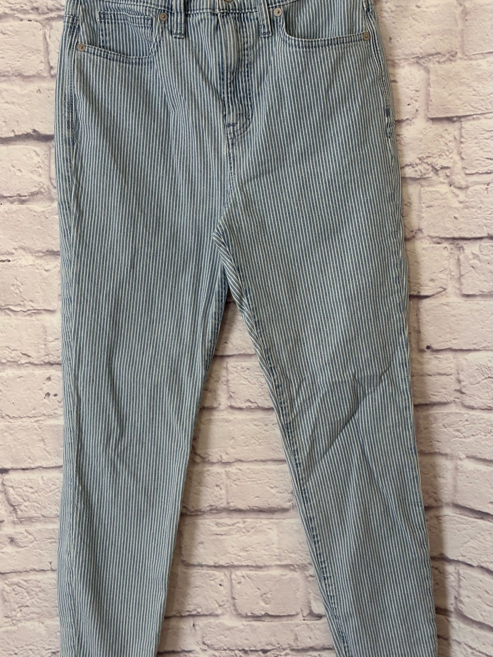 Madewell Women’s Striped Slim Fit High Rise Skinny Crop Pants - Light Blue - 28
